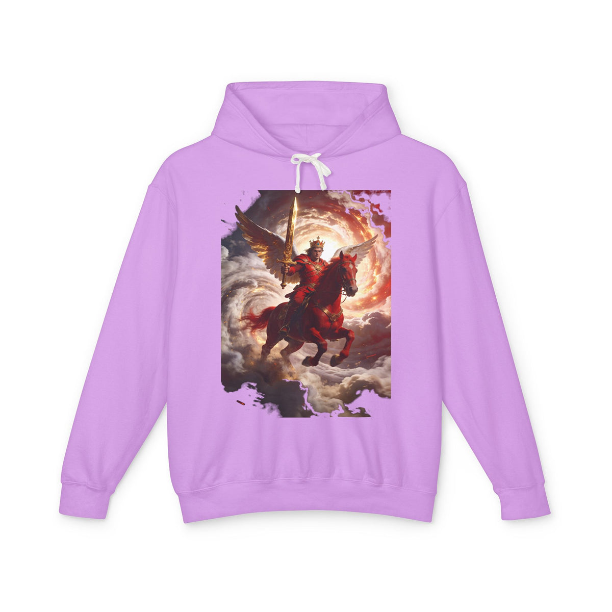 The red horse from Revelation 6:3-4-Angel Knight Hoodie — Celestial Warrior Horse Graphic Sweatshirt