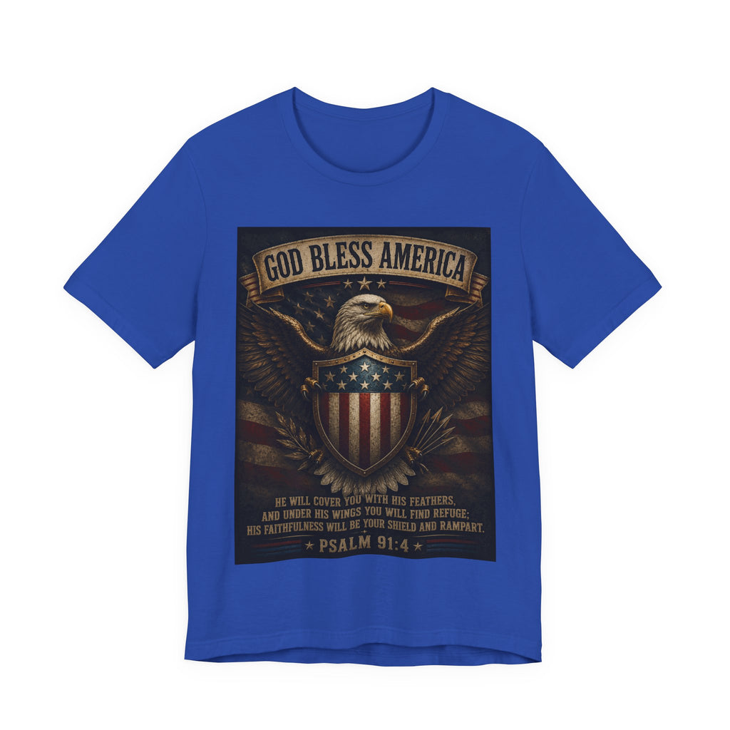 God Bless America Eagle T-Shirt – Patriotic Psalm 91:4 Graphic Tee