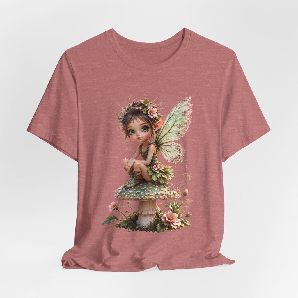 Fairy Mushroom Tee — Cute Woodland Fairy Sitting on Toadstool Graphic T-Shirt