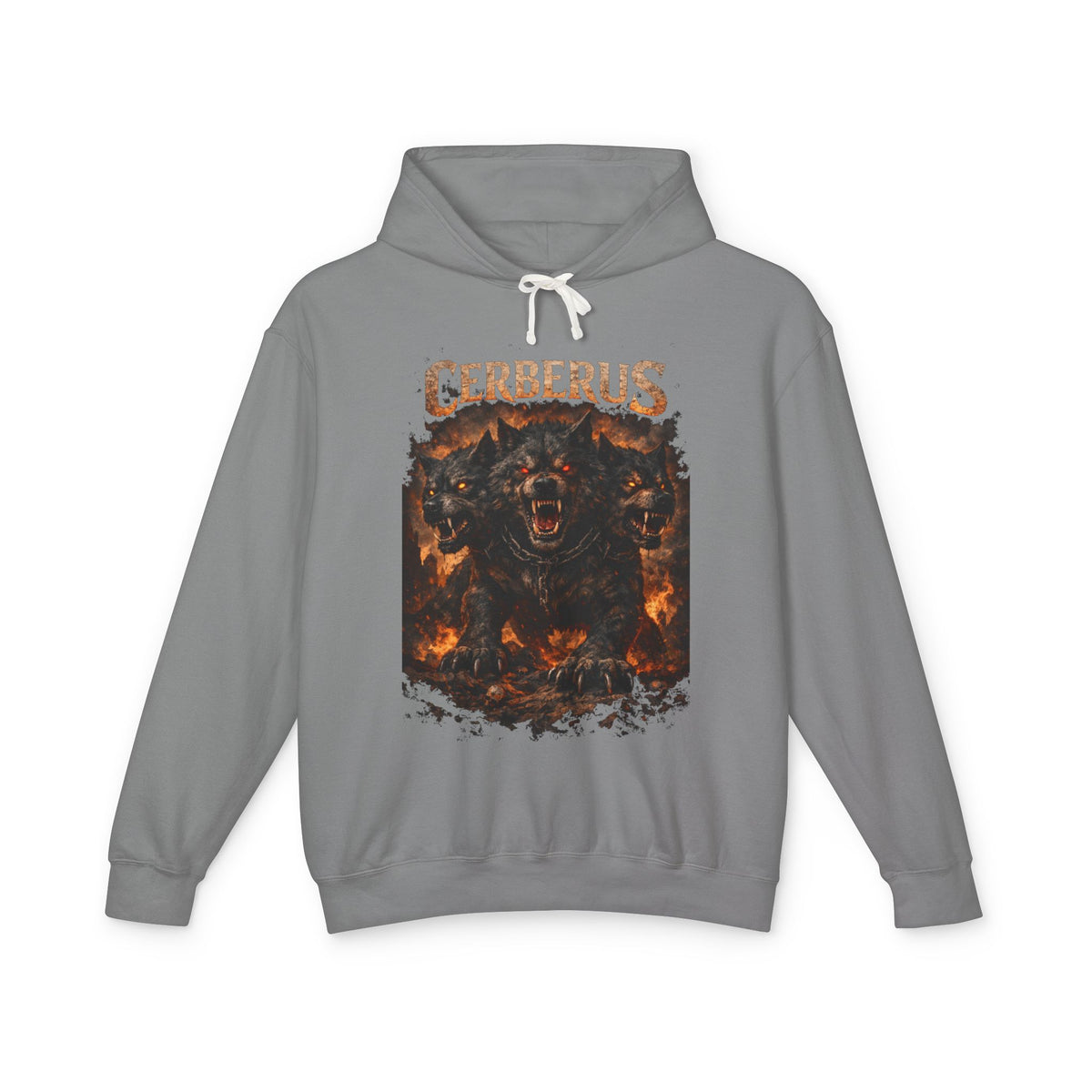 Cerberus Flames Hoodie — Mythical Three-Headed Dog Graphic Sweatshirt