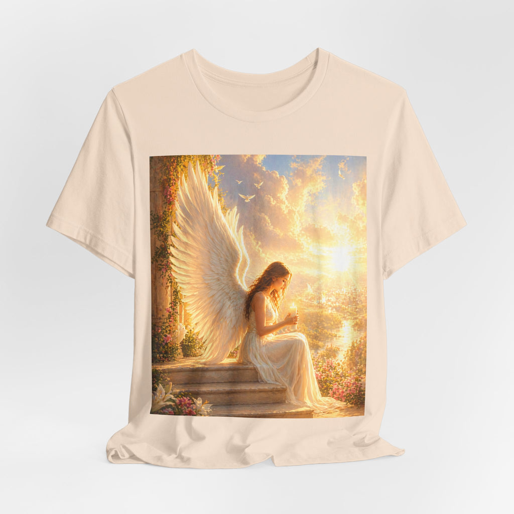 Angel Prayer T‑Shirt — Serene Winged Angel Graphic Tee for Spiritual Gifts & Memorials