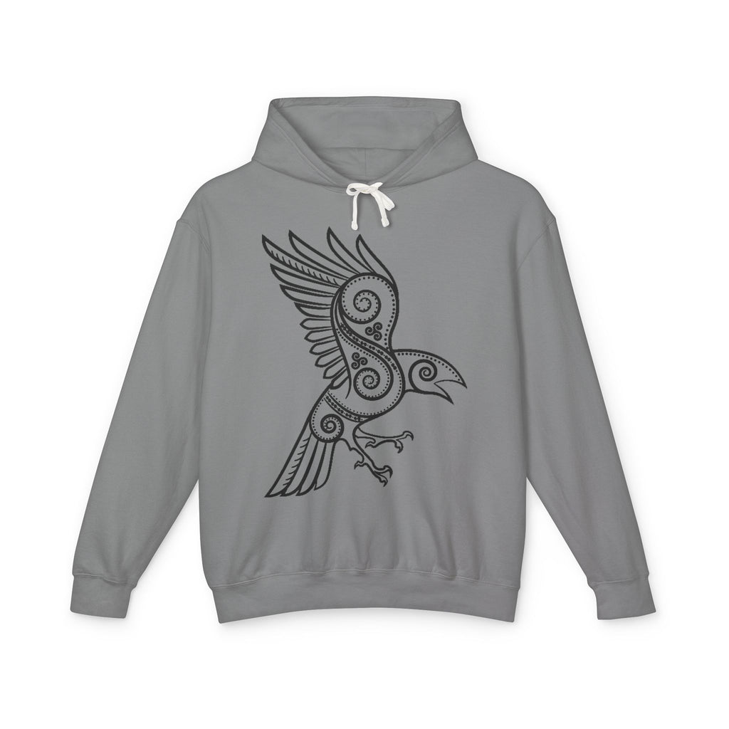 The Raven – Odin’s Messengers-Tribal Raven Hoodie — Intricate Celtic Bird Graphic Lightweight Sweatshirt
