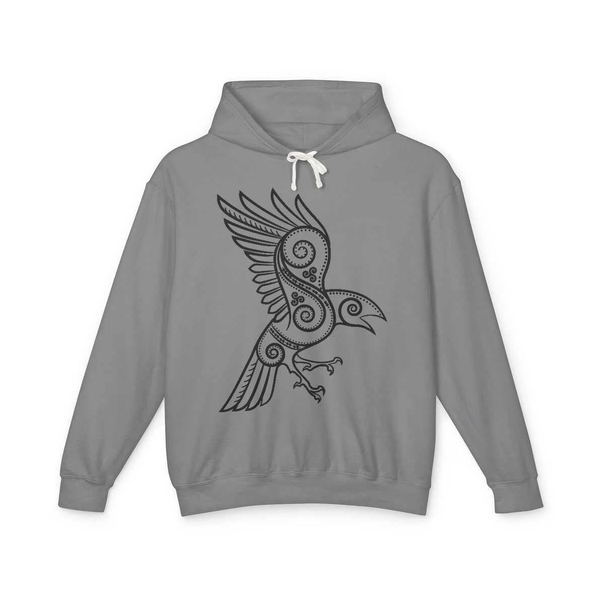 The Raven – Odin’s Messengers-Tribal Raven Hoodie — Intricate Celtic Bird Graphic Lightweight Sweatshirt