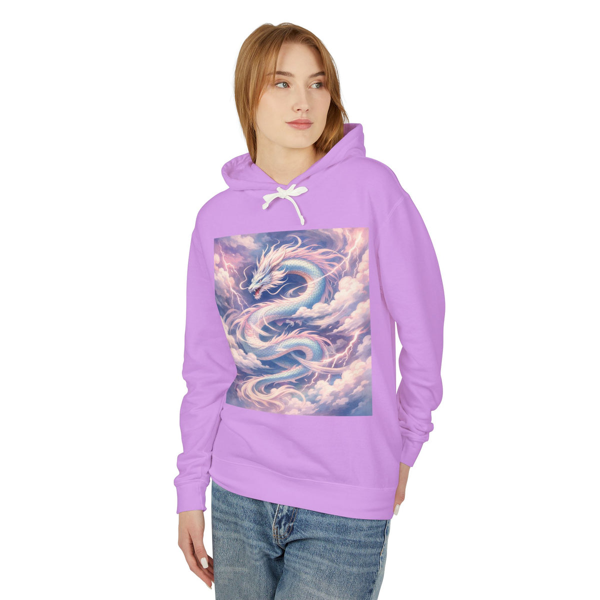 Pastel Cloud Dragon Hoodie — Ethereal Fantasy Hoodie for Fans of Mythical Art