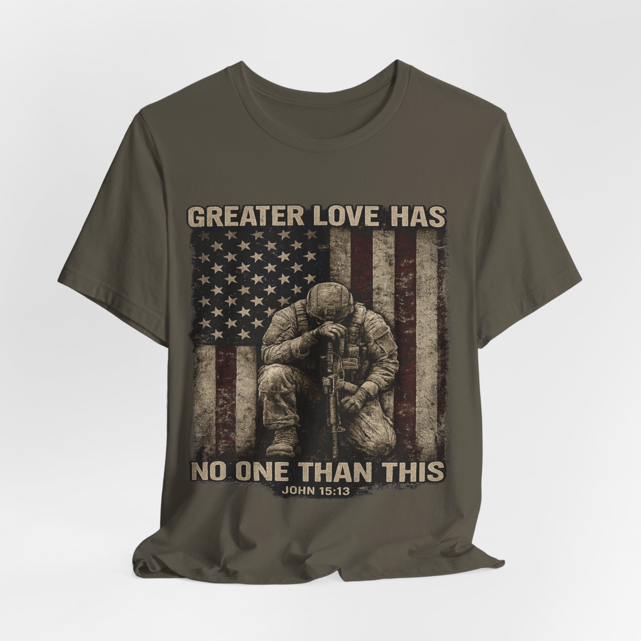 Military Tribute T-Shirt — "Greater Love Has No One Than This" Patriotic Veteran Tee