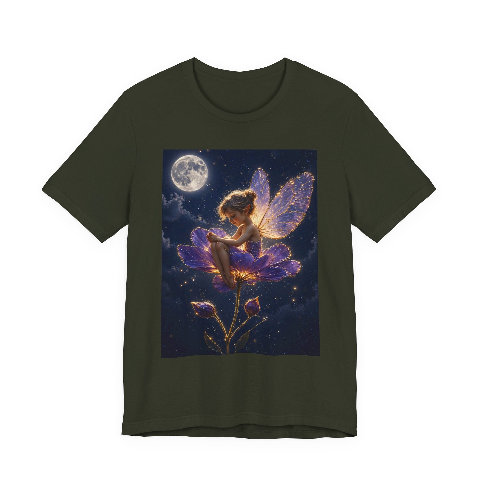 Fairy Night T-Shirt — Moonlit Fairy on Purple Flower