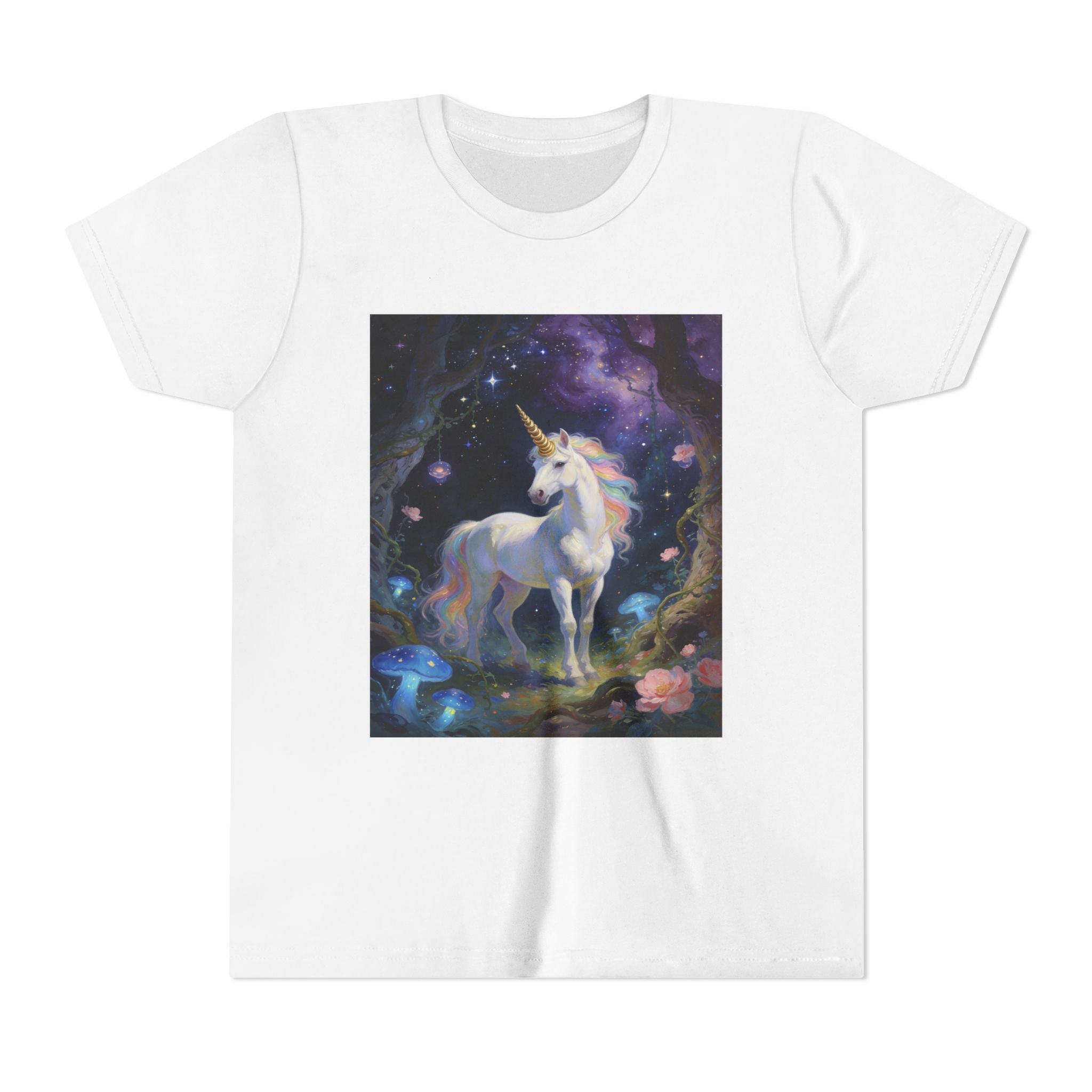 Youth Unicorn Tee — Magical Night Forest Unicorn Graphic Shirt