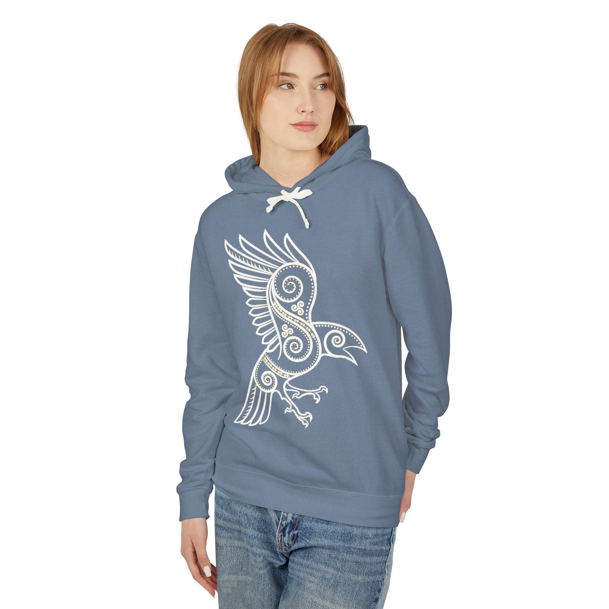 Celtic Raven Hoodie — Tribal Norse Bird Design Lightweight Pullover