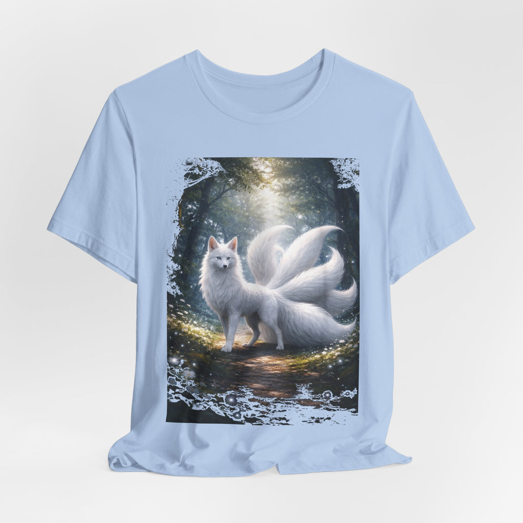 Nine-Tailed Fox Fantasy T-Shirt — Mystical White Kitsune Forest Tee