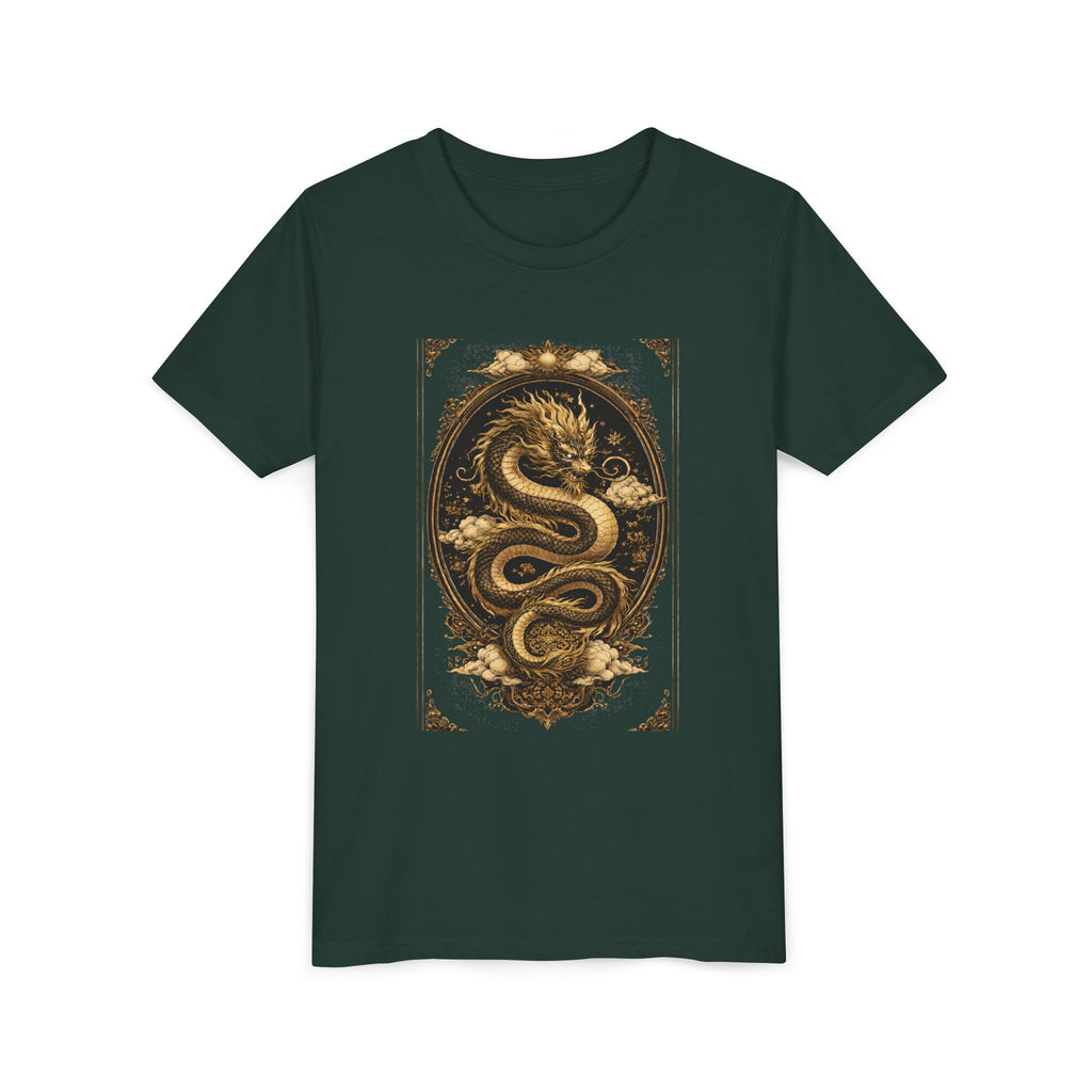 Youth Tee — Gold Dragon Vintage Art Graphic Shirt