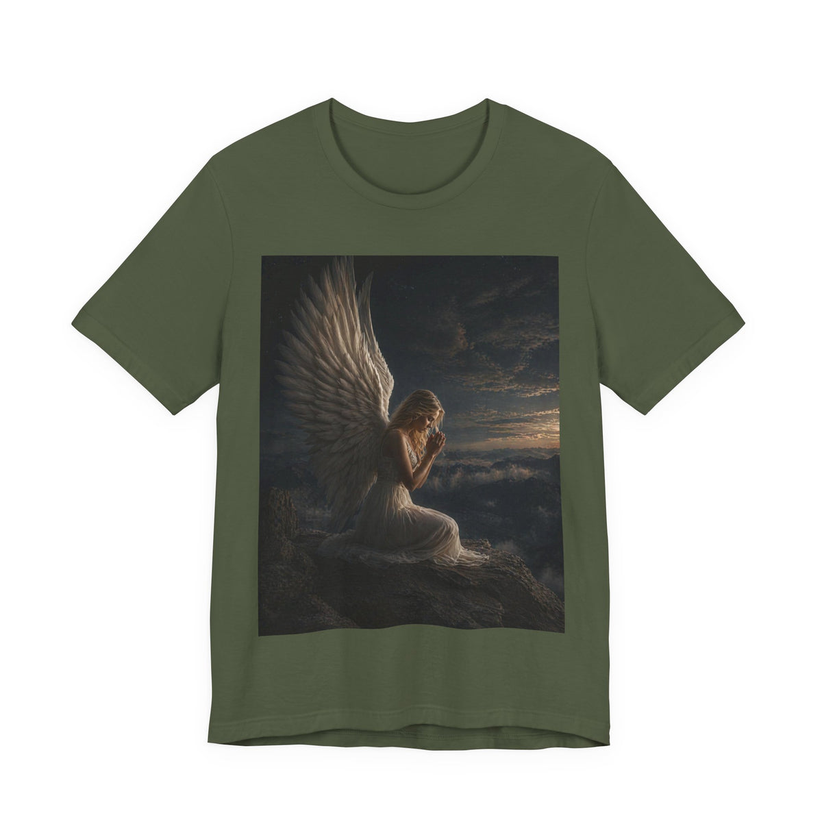 Angel Prayer Graphic Tee — Serene Winged Angel Shirt for Spiritual & Memorial Comfort