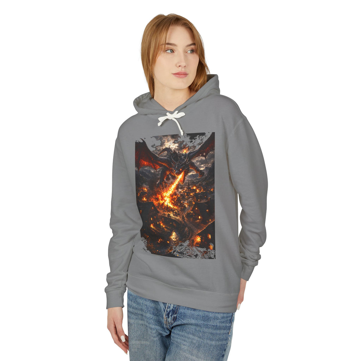 Dragon Fire Graphic Hoodie — Fantasy Lava Dragon Illustration Sweatshirt