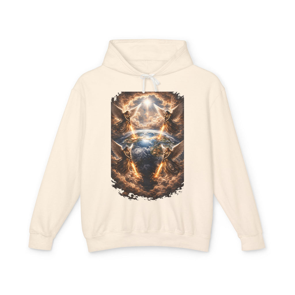 Revelation 7:1 Four angels standing on the four corners of the earth as seen from heaven Apocalyptic Earth Graphic Hoodie — Cosmic Storms, Lightning & Angelic Light