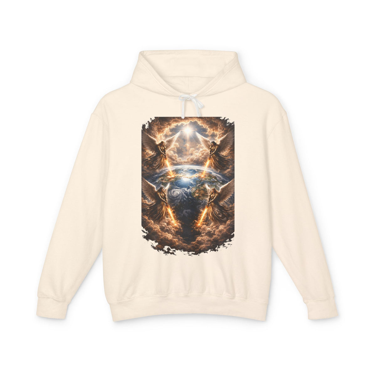 Revelation 7:1 Four angels standing on the four corners of the earth as seen from heaven Apocalyptic Earth Graphic Hoodie — Cosmic Storms, Lightning & Angelic Light