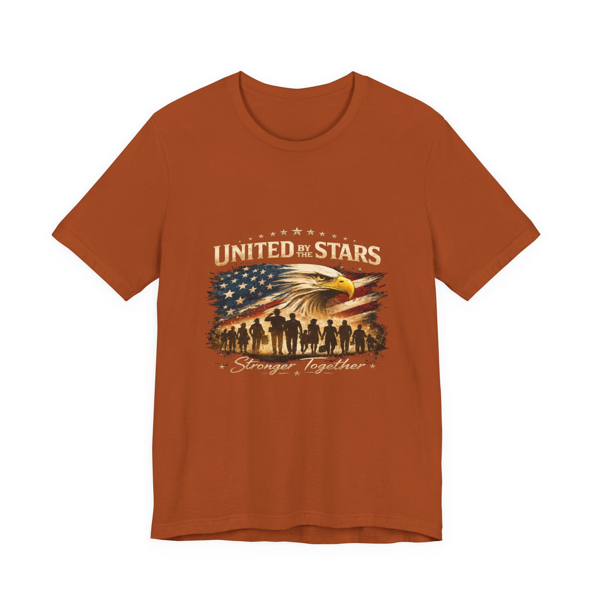 United We Stand T-Shirt – Patriotic Eagle & Soldiers “Stronger Together” Tee