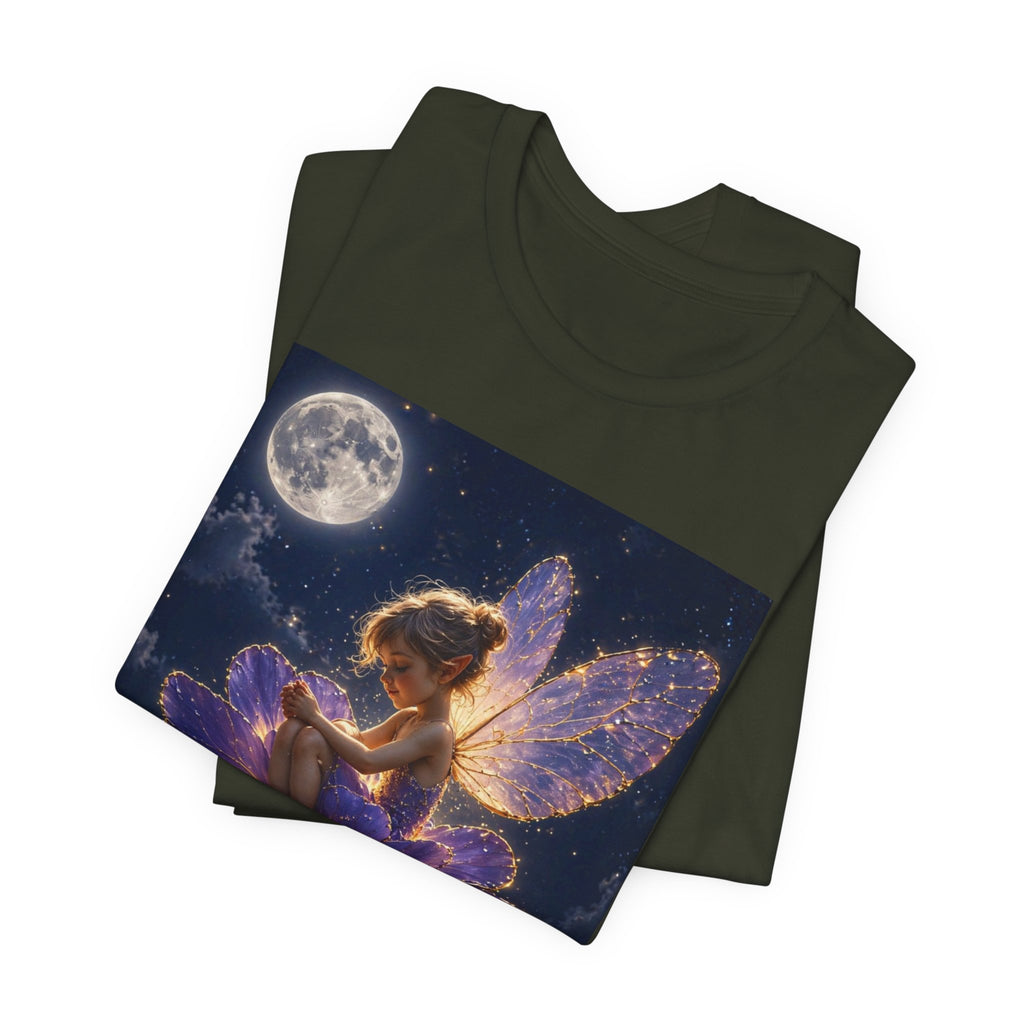Fairy Night T-Shirt — Moonlit Fairy on Purple Flower