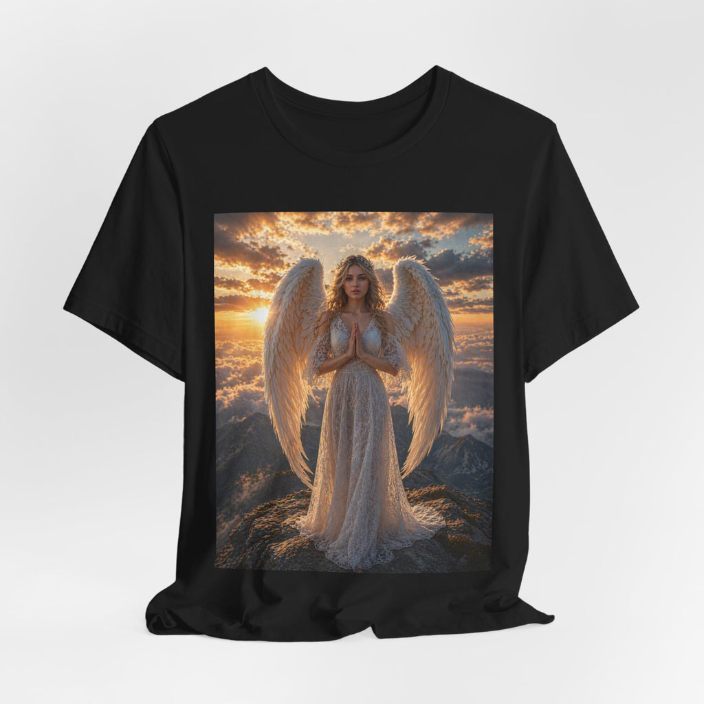 Angel Wings T-Shirt — Serene Praying Angel Graphic Tee for Spiritual & Religious Gifts