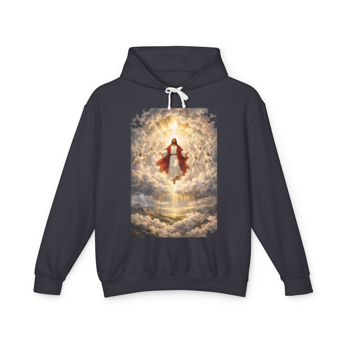 Christian Jesus Hoodie — Ascension Clouds Religious Graphic Sweatshirt