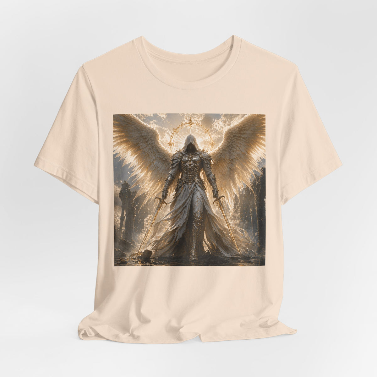 Angel Warrior Graphic Tee — Gold Guardian Wings T-Shirt