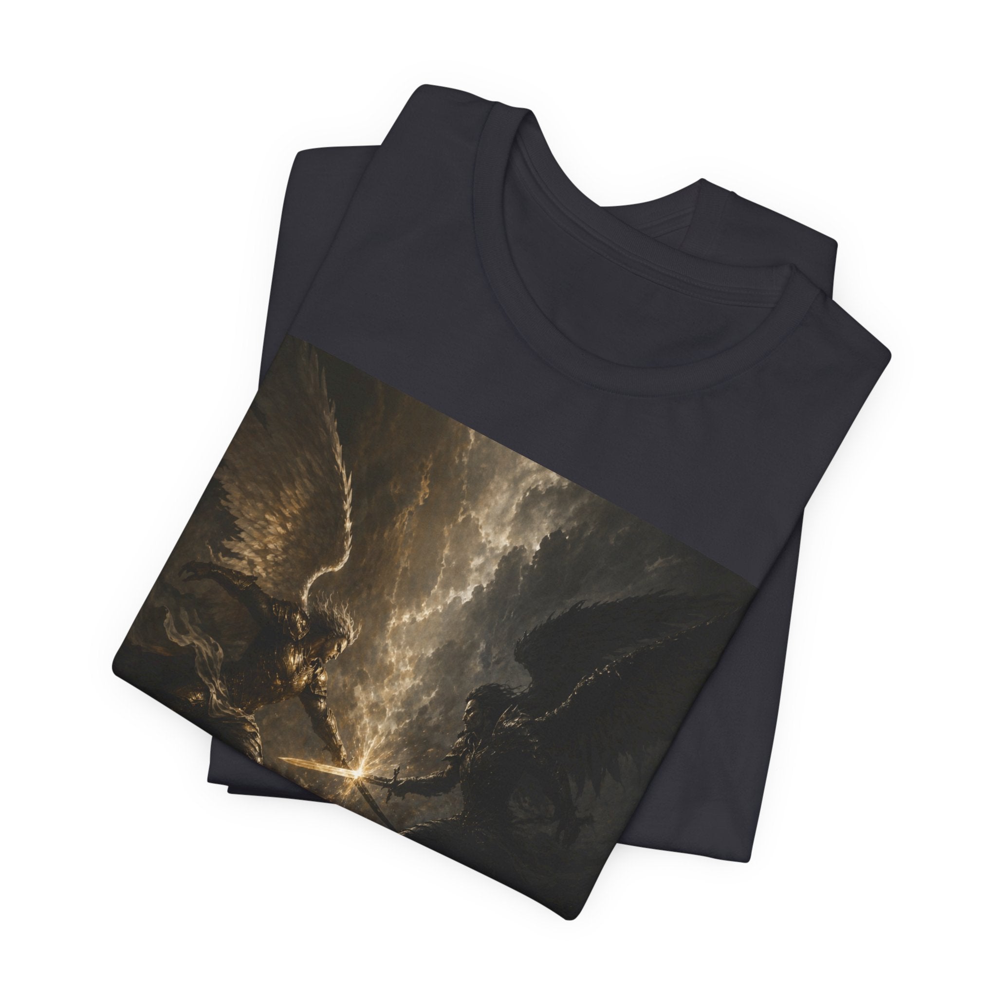 Angel Battle Graphic Tee — Dark Mythic Winged Warriors Shirt