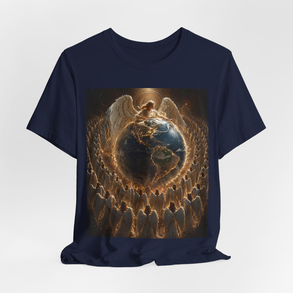 Angel Watching Over Earth T‑Shirt — Spiritual Guardian Globe Tee