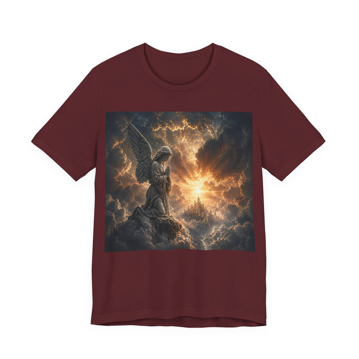 Angel in Storm Graphic Tee — Dramatic Celestial Art T-Shirt