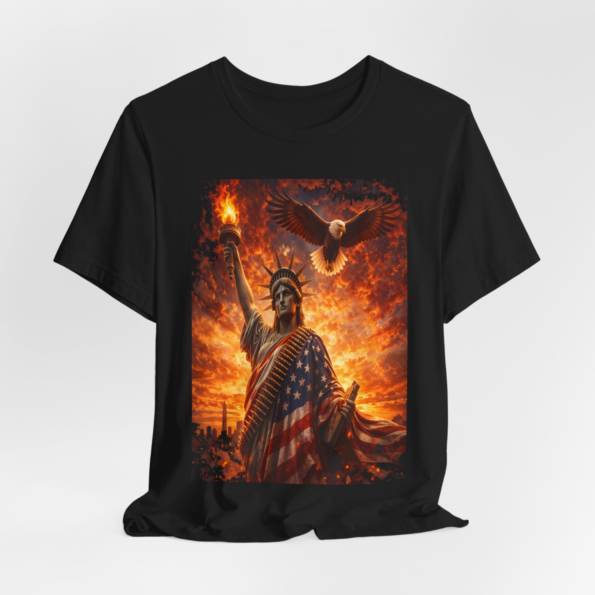 Liberty & Pride T-Shirt — Statue of Liberty with American Flag and Dove