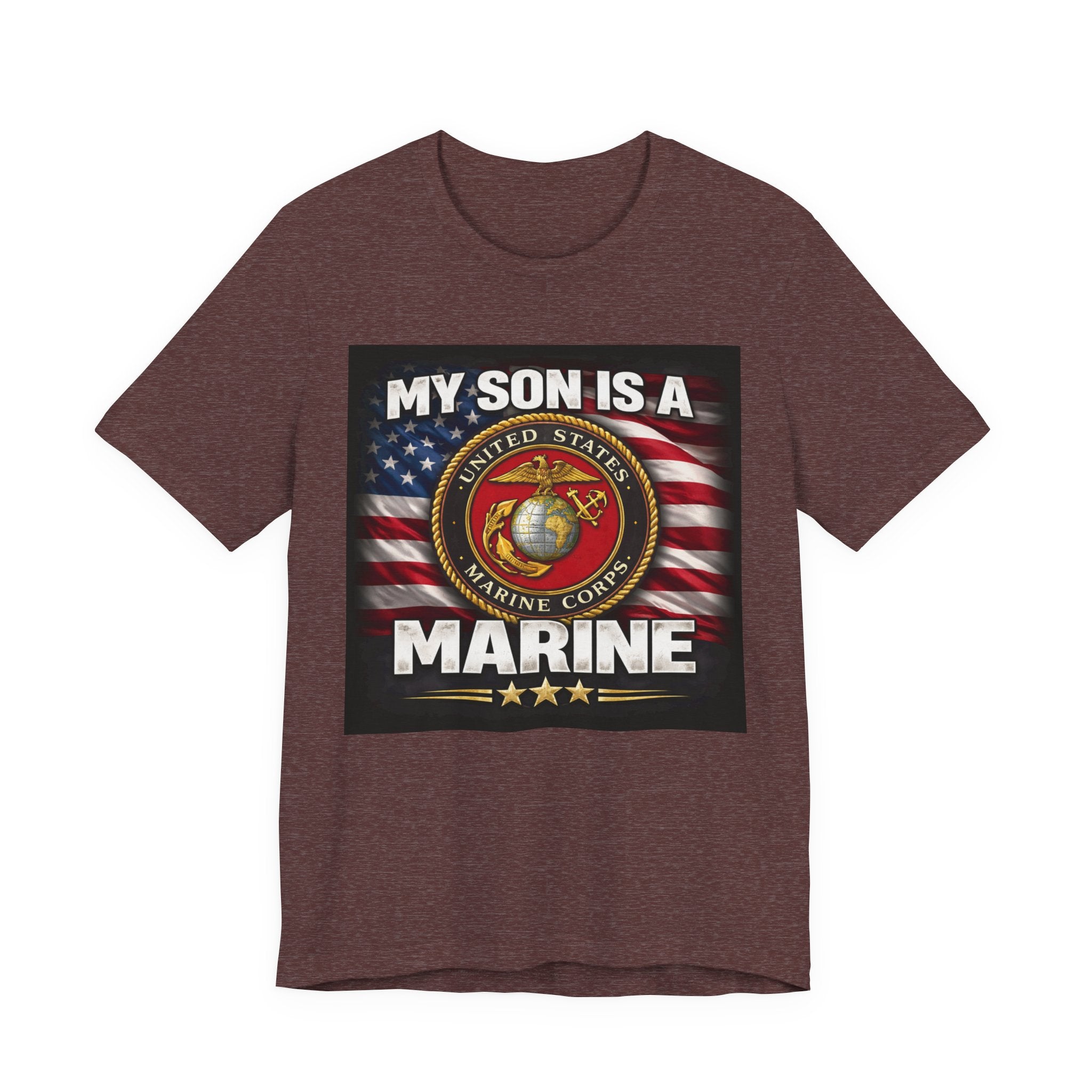 Marine Pride T-Shirt — "My Son Is A Marine" American Flag Emblem