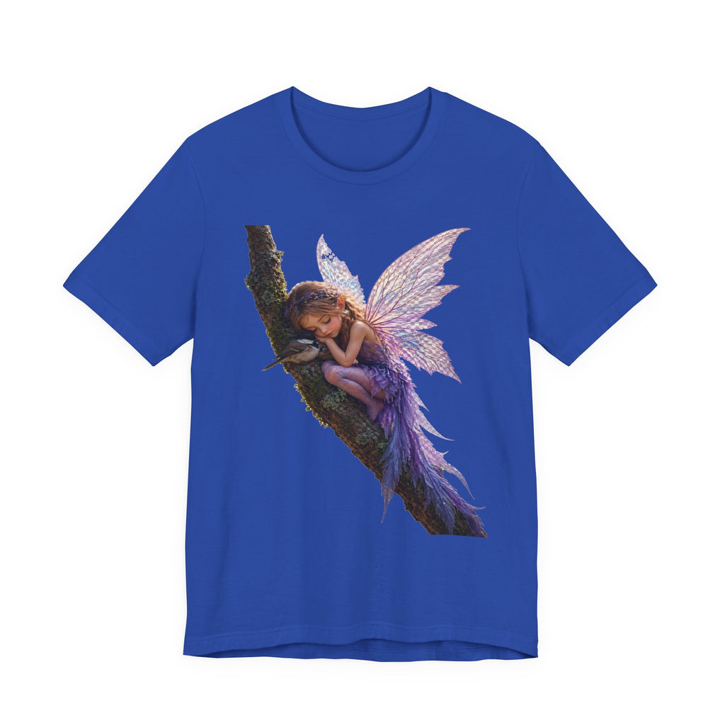 Fairy Sleeping on Branch T-Shirt — Magical Purple Fairy Tee for Women & Girls