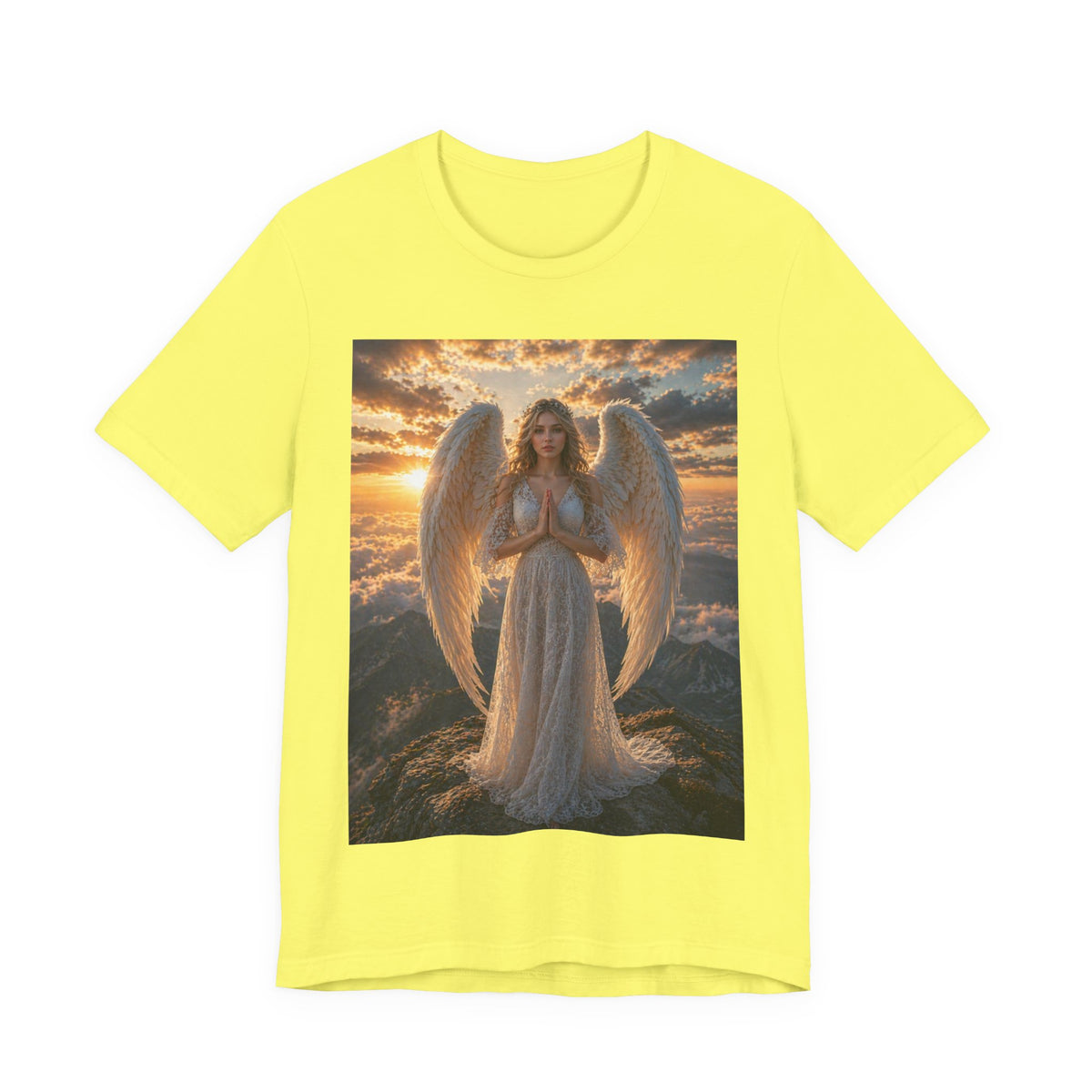 Angel Wings T-Shirt — Serene Praying Angel Graphic Tee for Spiritual & Religious Gifts