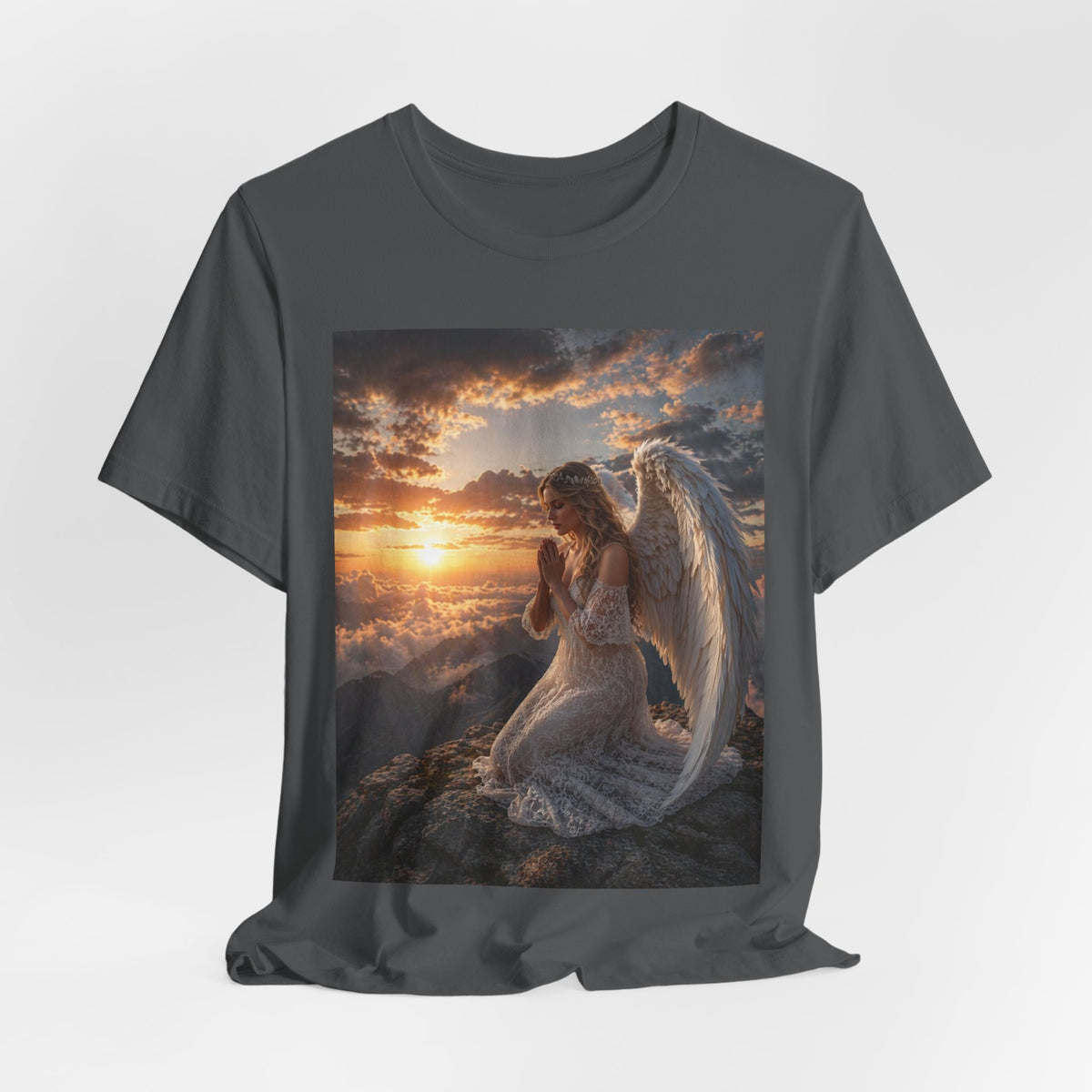 Angel Prayer T‑Shirt — Serene Winged Angel Sunset Tee