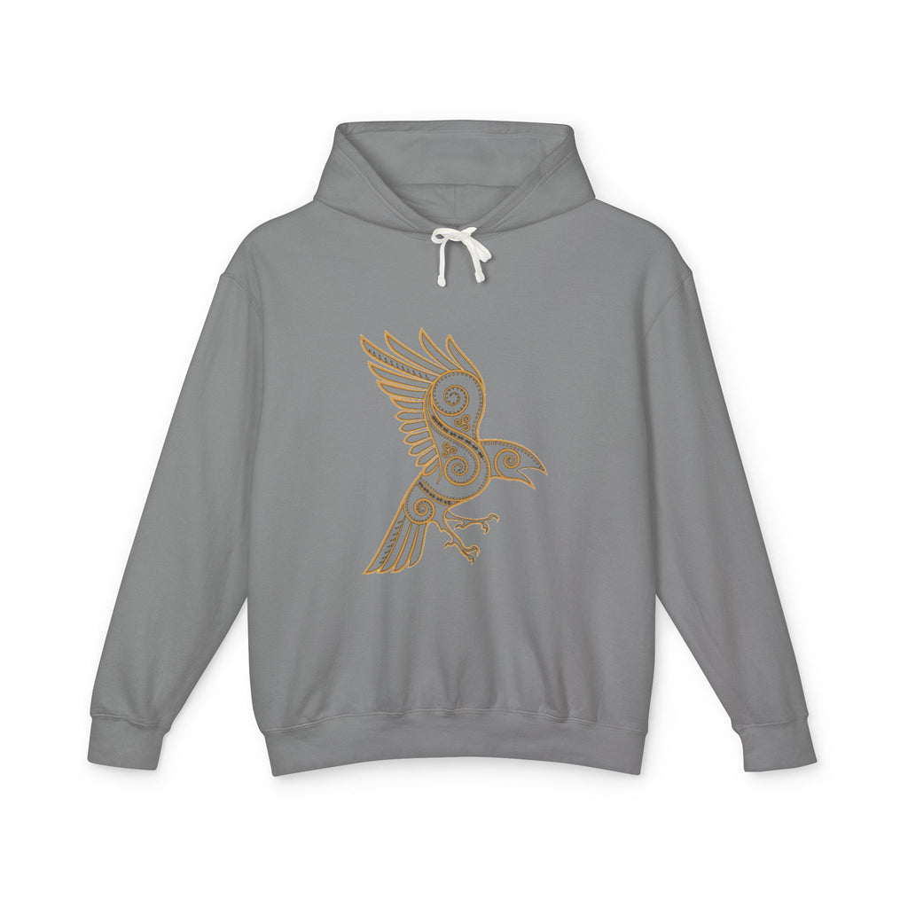 Celtic Raven Hoodie — Minimal Tribal Bird Graphic Lightweight Hooded Sweatshirt