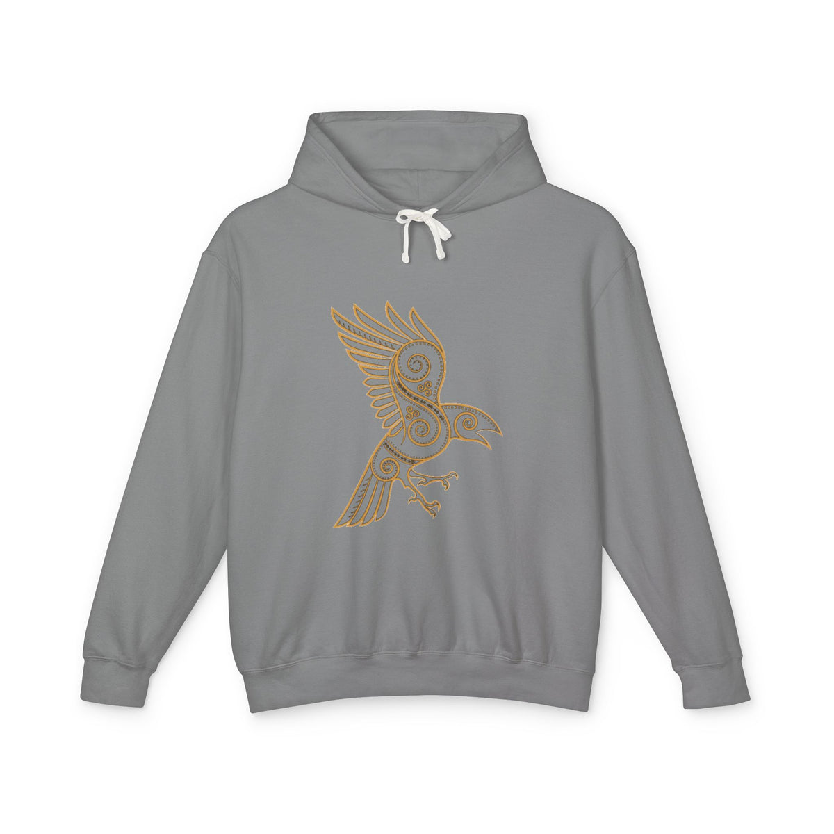 Celtic Raven Hoodie — Minimal Tribal Bird Graphic Lightweight Hooded Sweatshirt