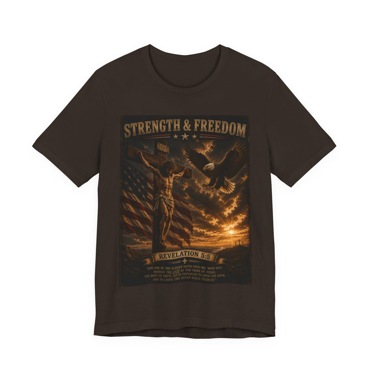 Strength & Freedom Christian T‑Shirt – Revelation 12:11 Eagle & Cross Faith Tee