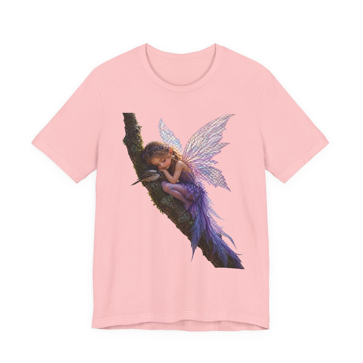 Fairy Sleeping on Branch T-Shirt — Magical Purple Fairy Tee for Women & Girls
