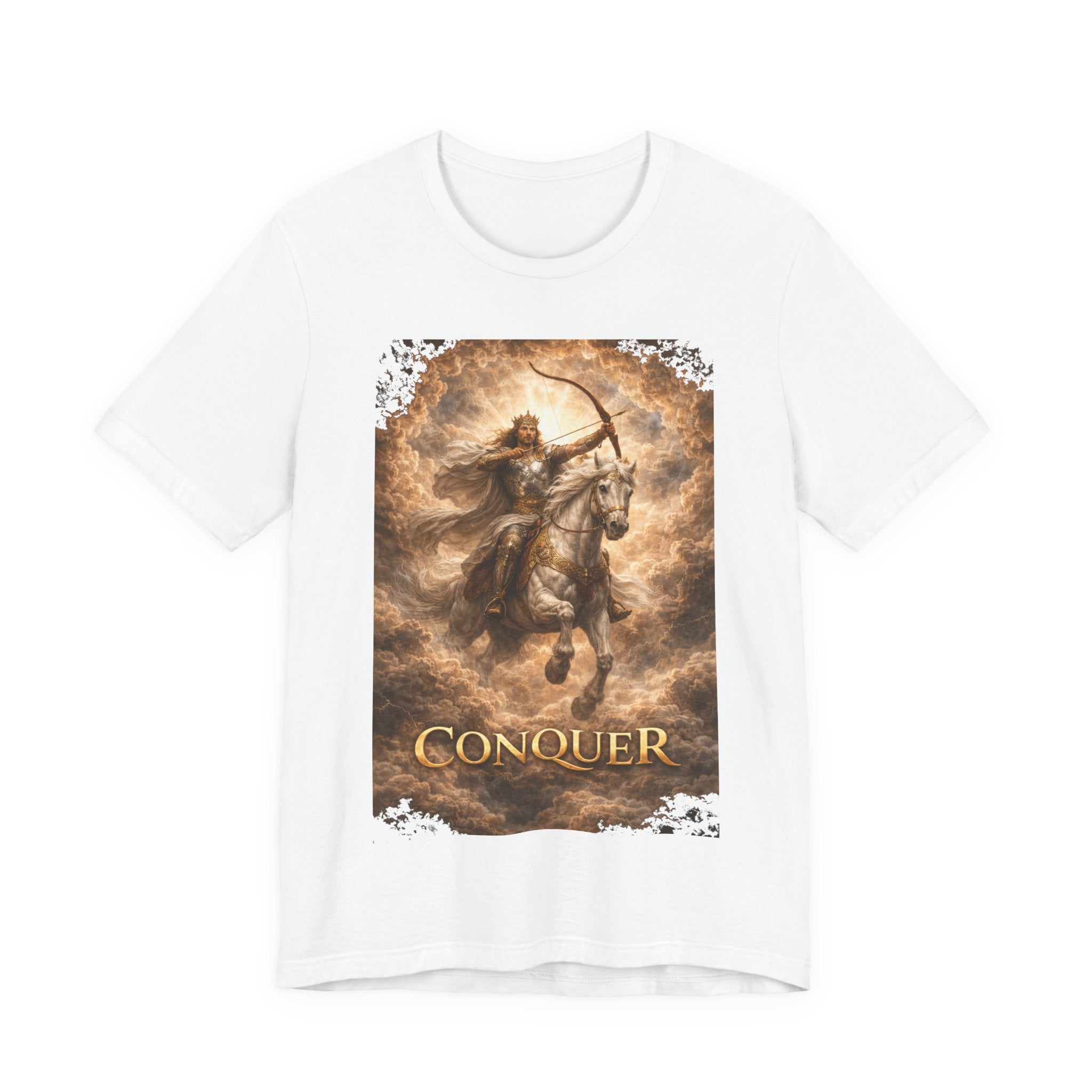 The white horse from Revelation 6:1-2! T‑Shirt — "Conquer" Warrior Archer Graphic Tee