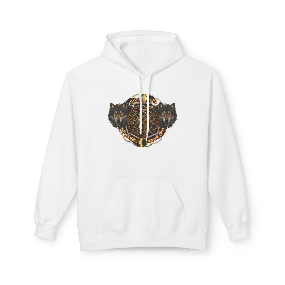 Skoll and Hati – The Wolves of the Sun and Moon-Hoodie — Rustic Wildlife Graphic Hooded Sweatshirt