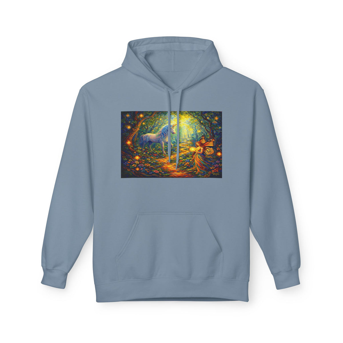 Unicorn Fairy cotton Hoodie — Surreal Planet & Stars Art Pullover