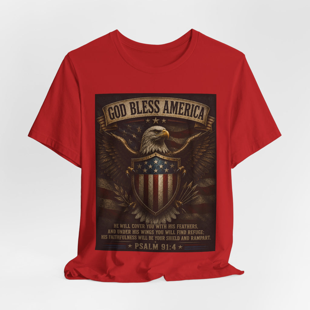 God Bless America Eagle T-Shirt – Patriotic Psalm 91:4 Graphic Tee