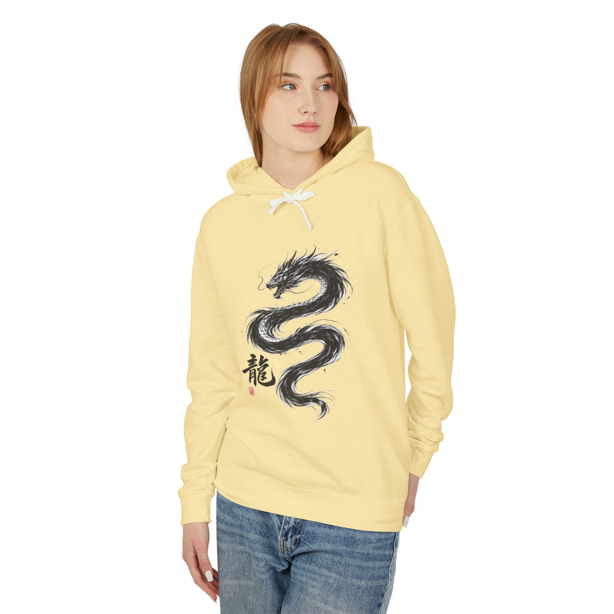 Dragon Ink Hoodie — Oriental Brush Stroke Dragon Sweatshirt