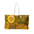 Retro Floral Weekender Bag — Vintage Orange & Olive Travel Tote