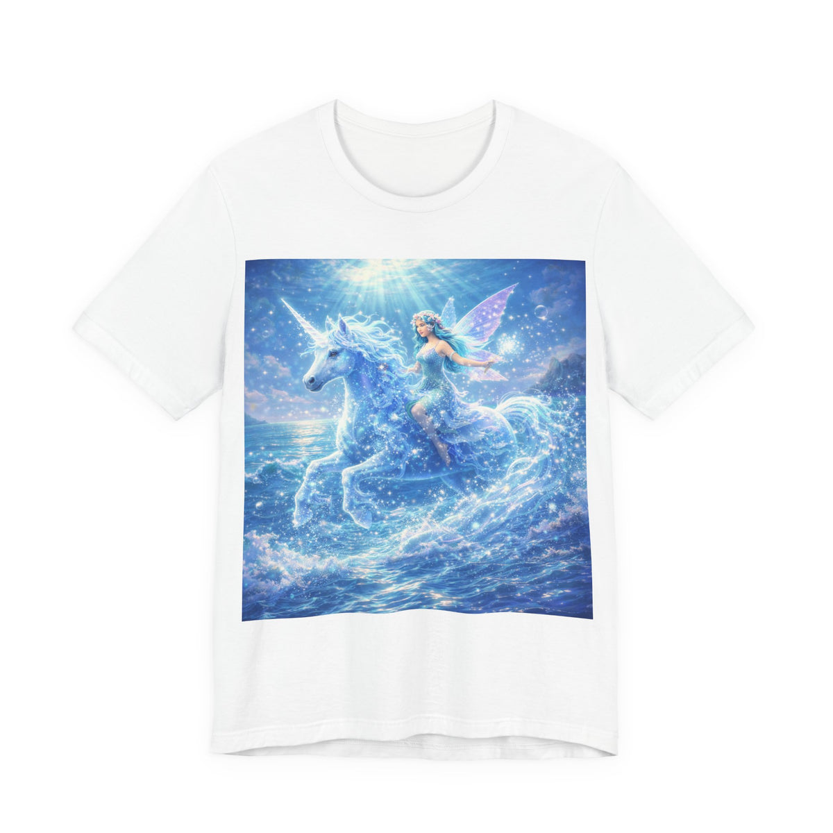 Mystic Sea Unicorn Tee — Fairy Riding Pegasus Surfing Ocean Graphic T-Shirt