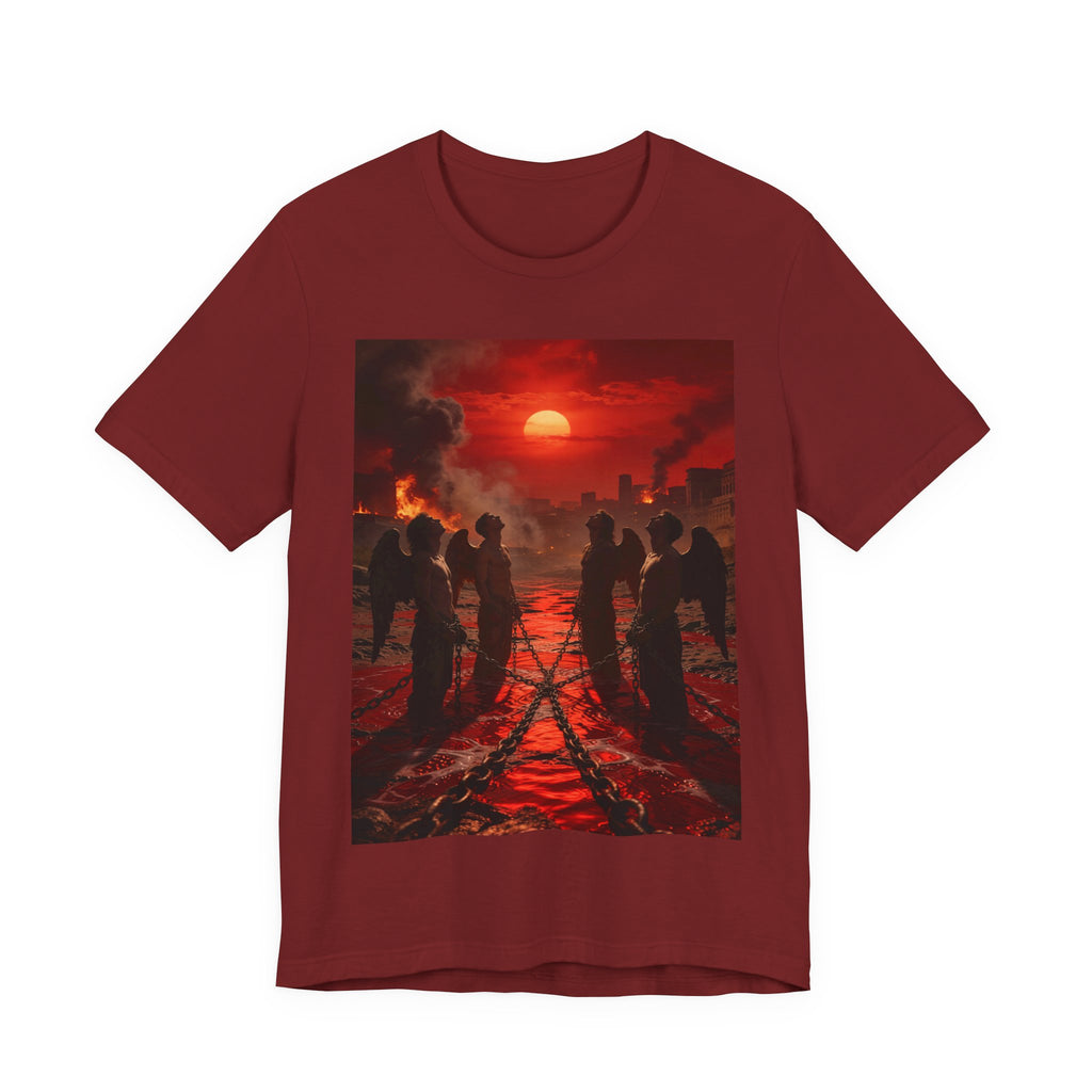 T-Shirt — Revelation 9 reveals four fallen angels bound in the Euphrates River, awaiting God’s appointed time to bring judgment.