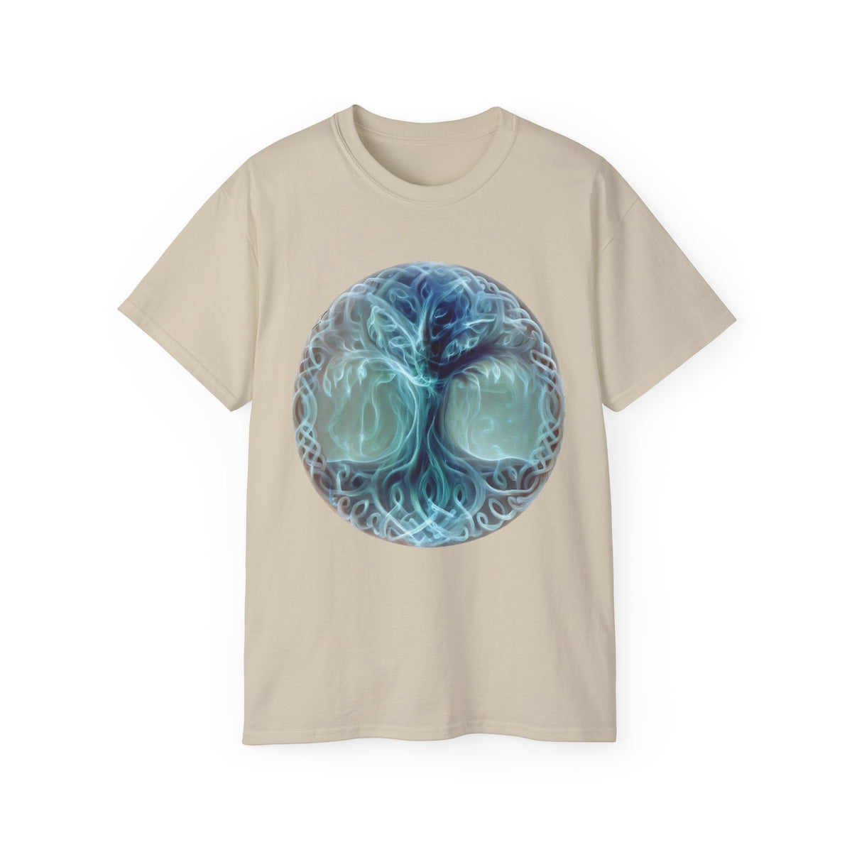 Tree of Life Cotton T-Shirt — Mystical Blue Celtic Circle Design
