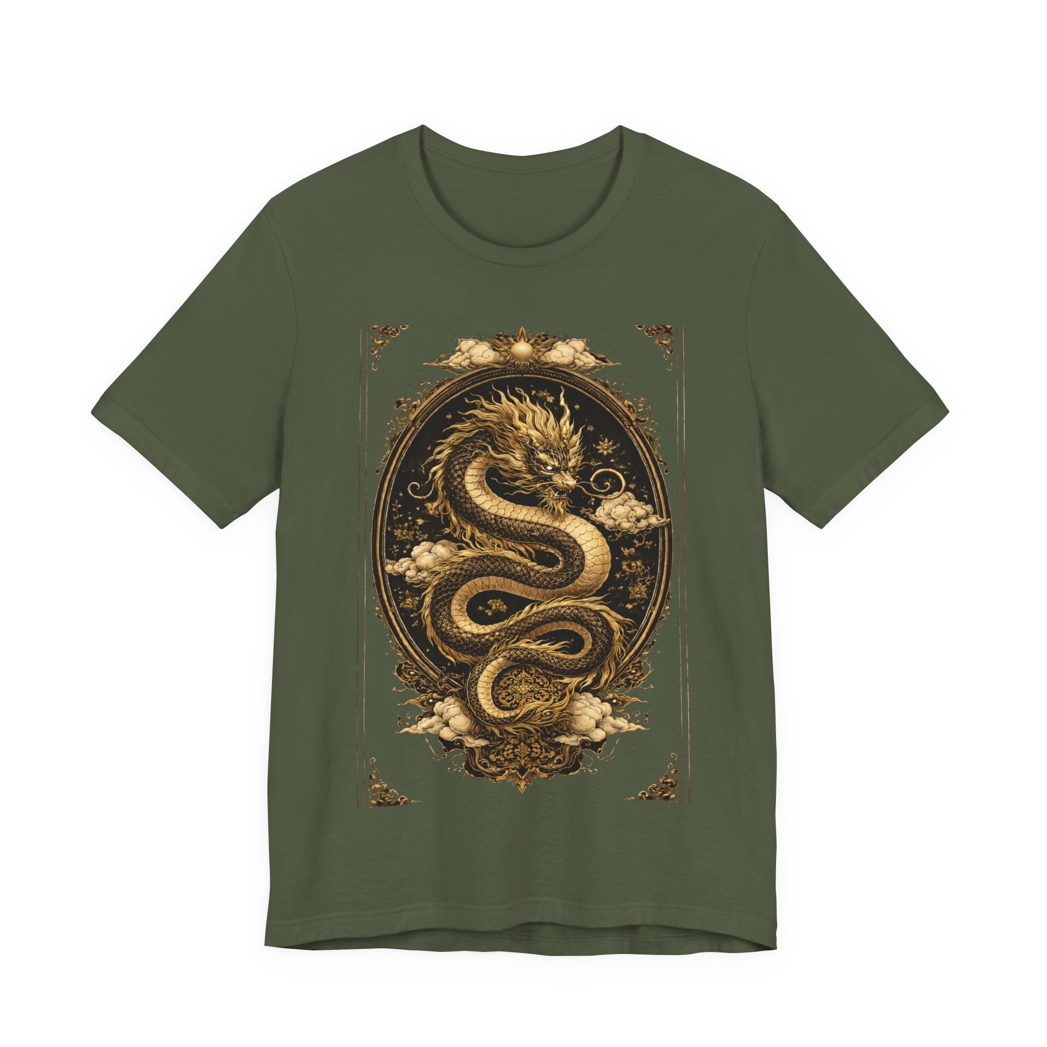 Dragon Oval Graphic Tee — Vintage Gold Snake Illustration T-Shirt