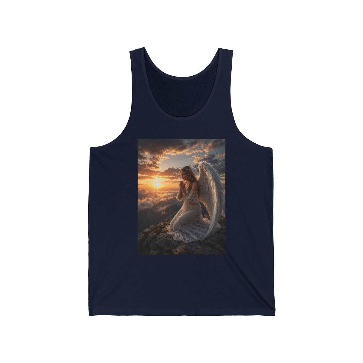 Angel at Sunset Tank Top — Prayerful Angel Graphic Jersey Tank