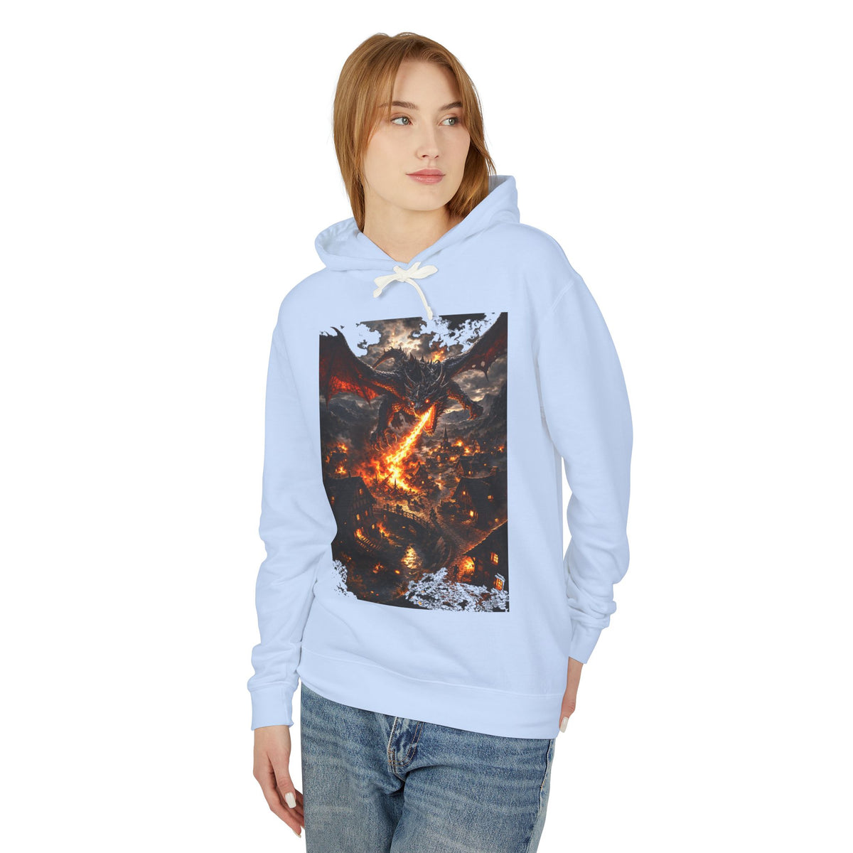 Dragon Fire Graphic Hoodie — Fantasy Lava Dragon Illustration Sweatshirt