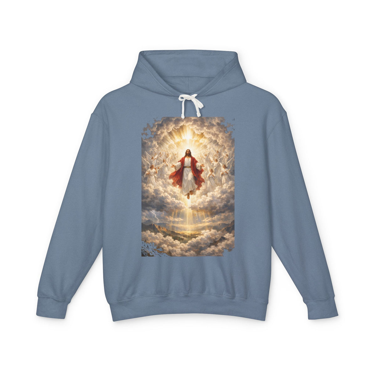 Christian Jesus Hoodie — Ascension Clouds Religious Graphic Sweatshirt