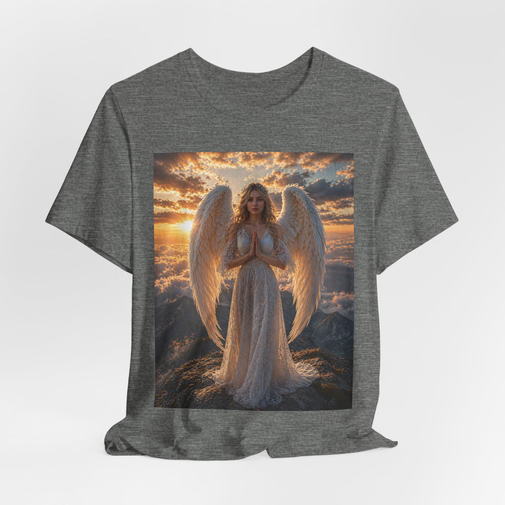 Angel Wings T-Shirt — Serene Praying Angel Graphic Tee for Spiritual & Religious Gifts
