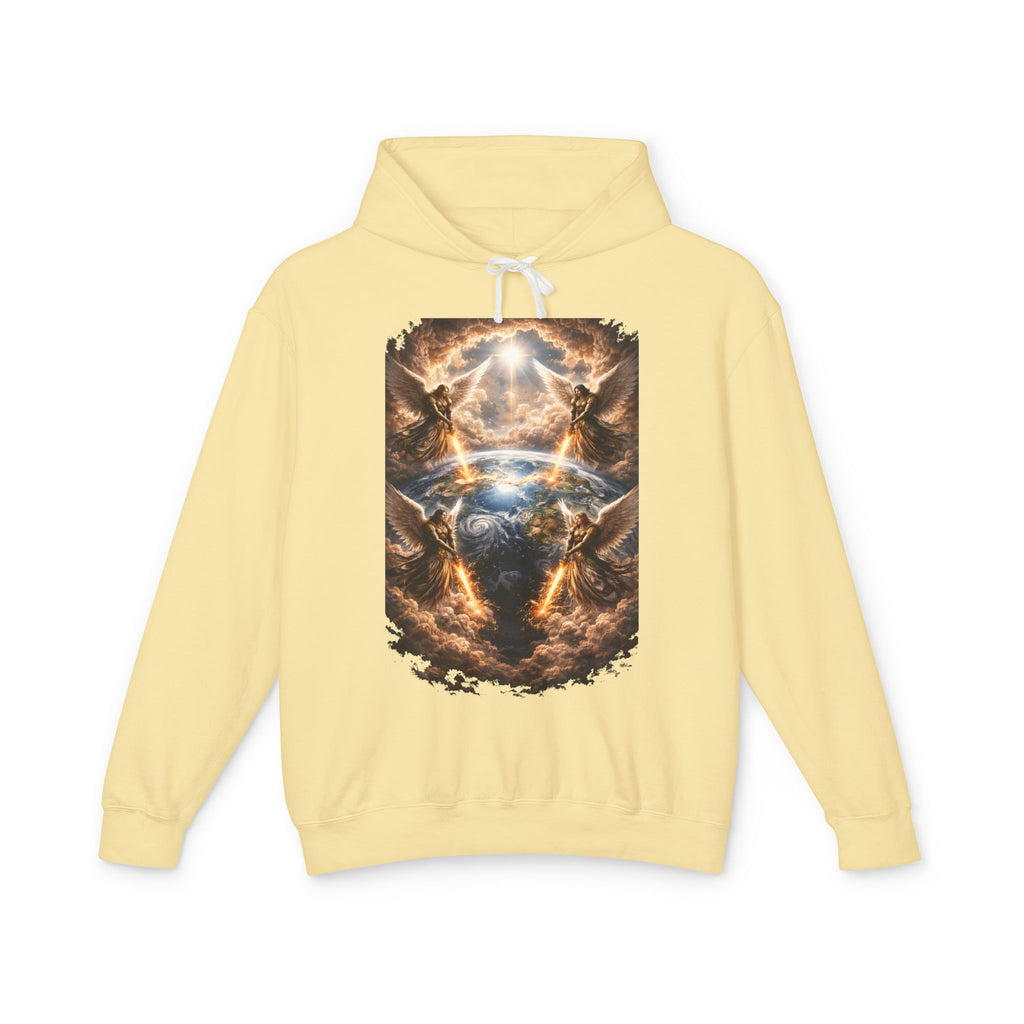 Revelation 7:1 Four angels standing on the four corners of the earth as seen from heaven Apocalyptic Earth Graphic Hoodie — Cosmic Storms, Lightning & Angelic Light